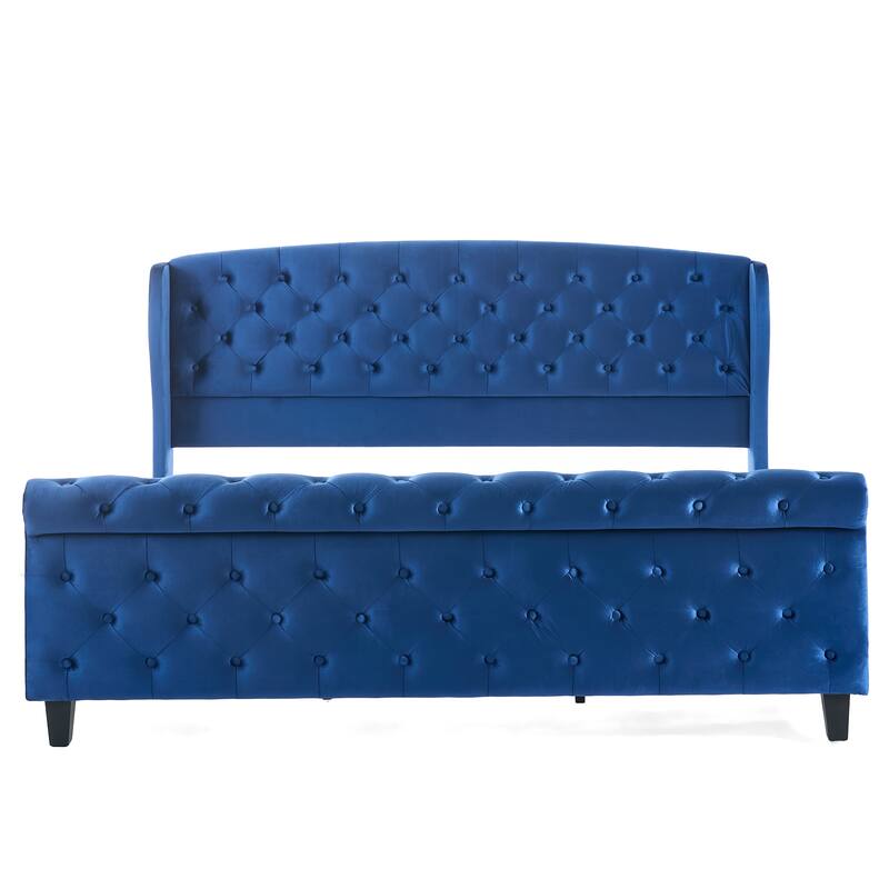 Christopher Knight Home - Amara Traditional Velvet Upholstered Sleigh Bed with Wingback Headboard & Scroll Footboard, King Size