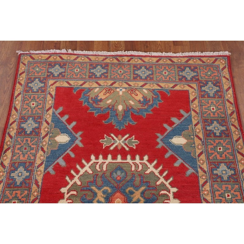 Red Kazak Accent Rug Hand-Knotted Wool Carpet - 3'4" x 5'1"
