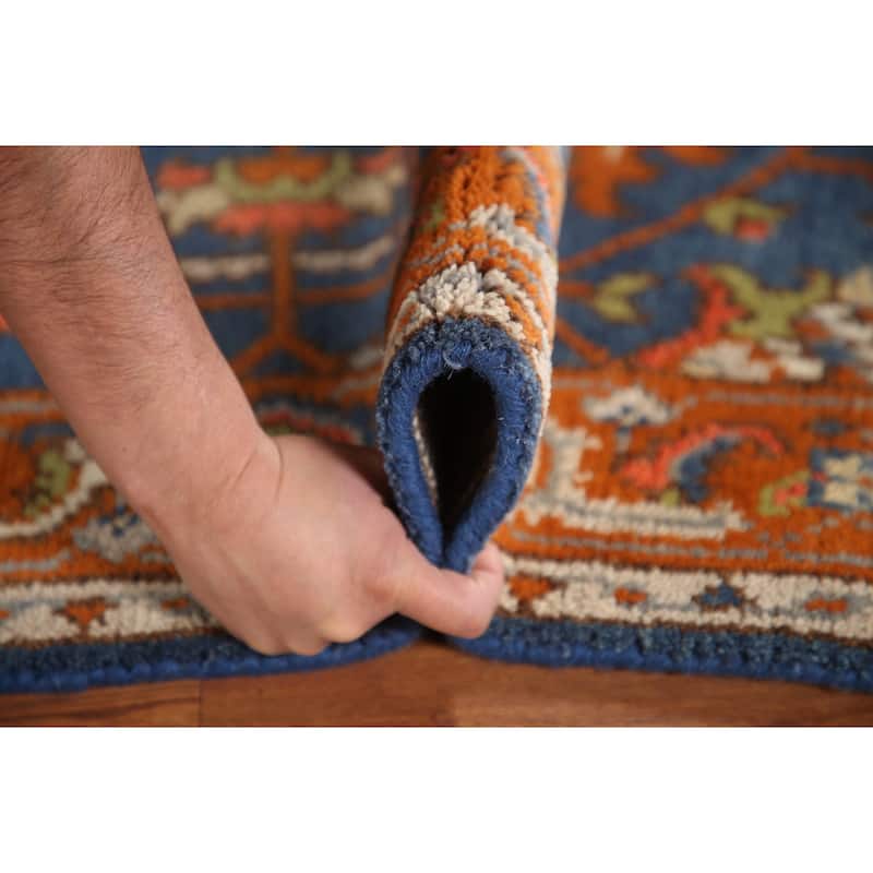 Blue Floral Heriz Serapi Indian Accent Rug Handmade Wool Carpet - 3'0"x 5'0"