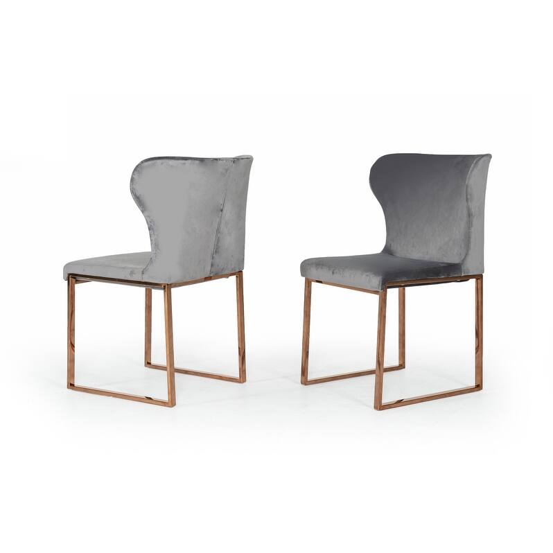 Modrest Chadwick Modern Grey Velvet & Rosegold Dining Chair