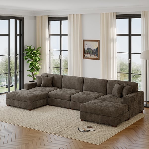 Modern Chenille Oversized Modular Sectional Sofa with 2 Ottoman - On Sale - Bed Bath & Beyond
