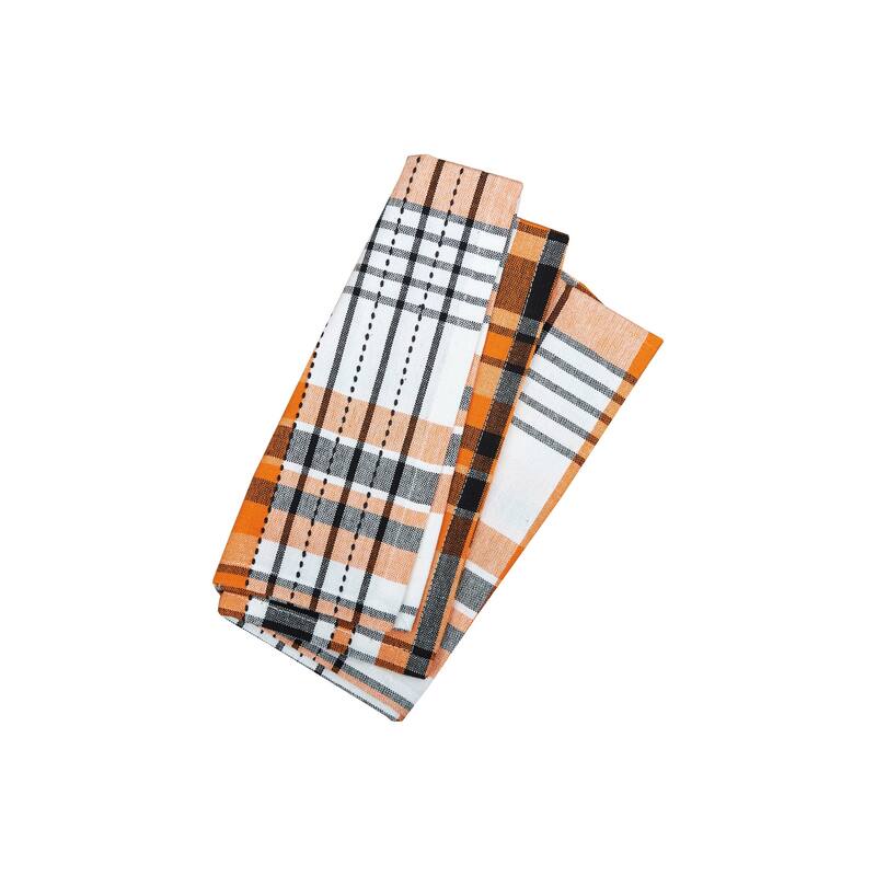 Zelda Black and Orange Halloween Plaid Cotton Napkin Set of 6