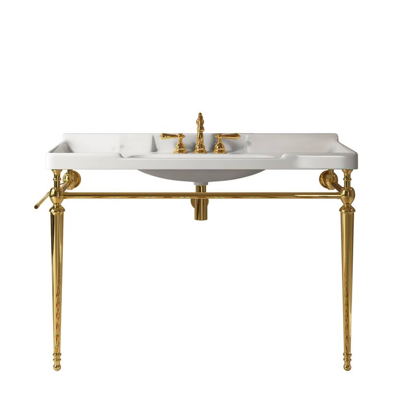 48" Freestanding Bathroom Vanity in Gold with White Ceramic Basin - 47.64'' x 18.5'' x 35.24''