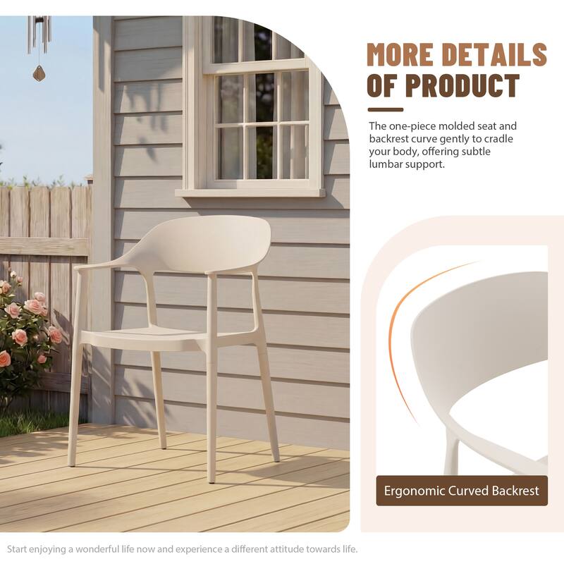 Outdoor Dining Set 5-Piece Stackable Plastic Lightweight Curved Backrest Armchair and Extendable Dining Table