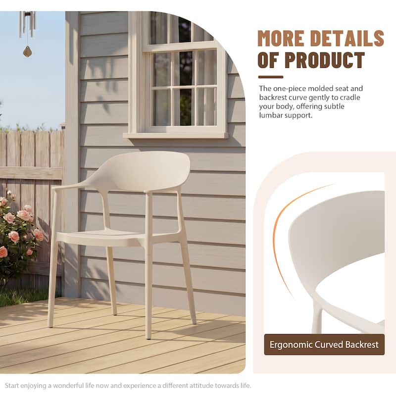 Outdoor Stackable Plastic Chairs Dining Chair Set 4-Piece Lightweight Curved Backrest Armchair