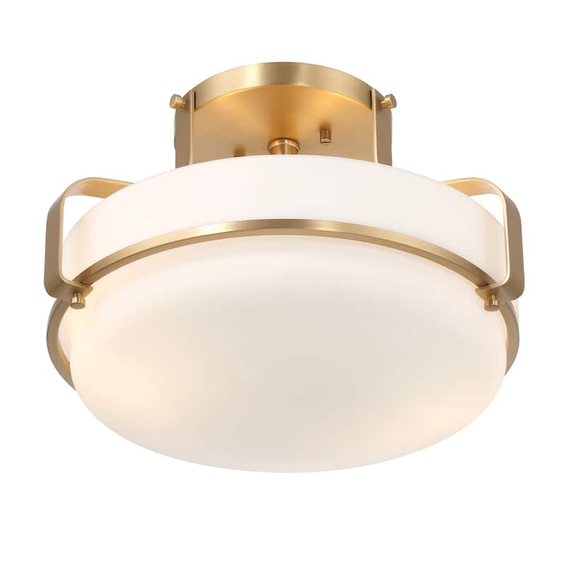 Allegra Etched Opal Glass and Metal Semi-Flush Mount Ceiling Light - 13.5"L x 13.5"W x 9.3"H