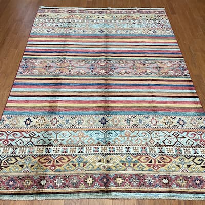 HERAT ORIENTAL Handmade Super Kazak Khorjeen Design Wool Rug - 5'8" x 8'3"