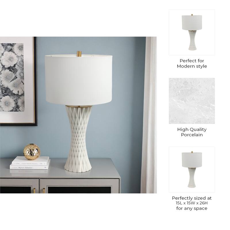 Stone Porcelain Table Lamp Textured Base with Fabric Shade - 26" White - 15" x 15" x 26"