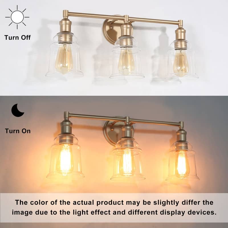 Mid-century Modern Gold Bathroom Vanity Lights 3-light Glass Dimmable Wall Sconces - Antique Gold - L23"x W 6.5"x H 10.5"
