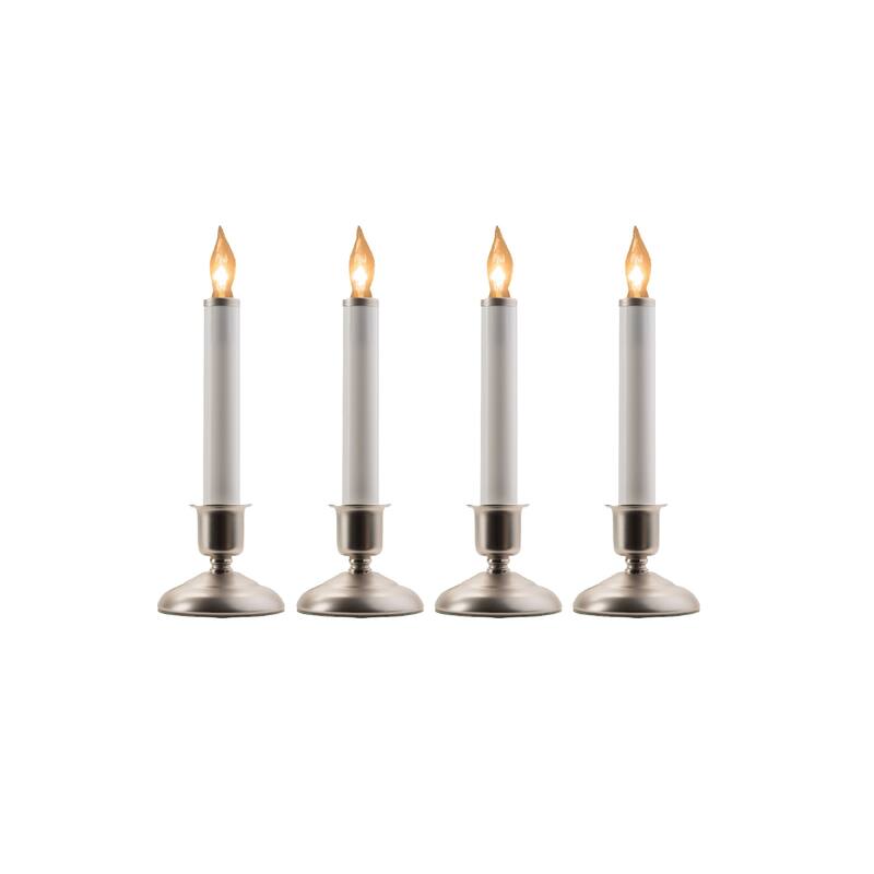Set of 4 White Cape Cod Christmas Window Candle Lamps Silver Holder 9"