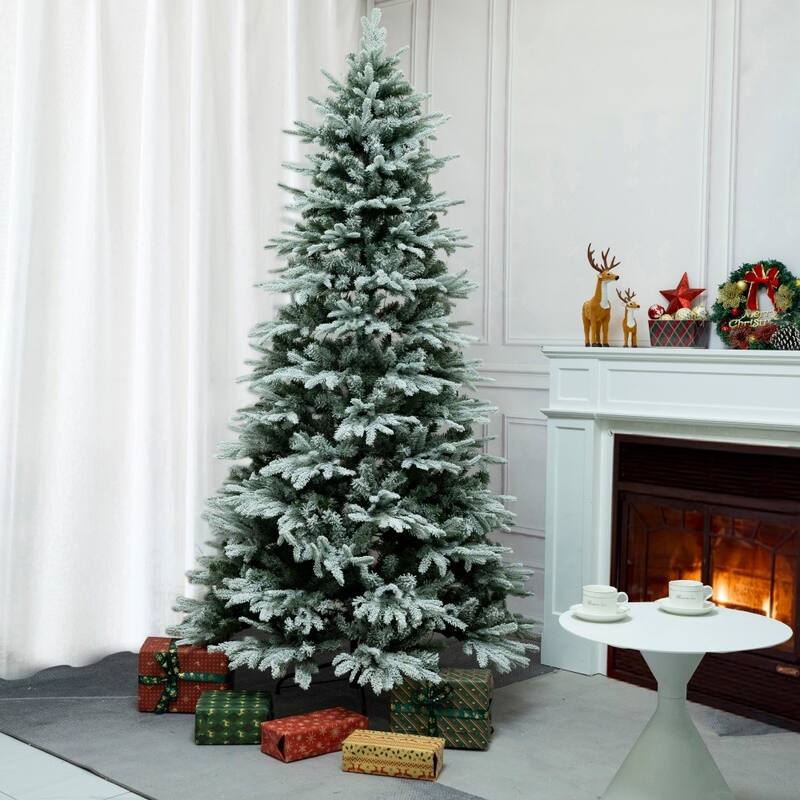 6/7FT Flocked Layered Christmas Tree for Indoor & Outdoor Holiday Decor
