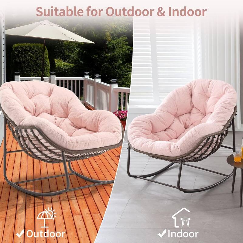Outdoor rattan rocking chair, padded penguin rocking chair,lounge chair Outdoor for Front Porch,Living Room,Patio,Garden
