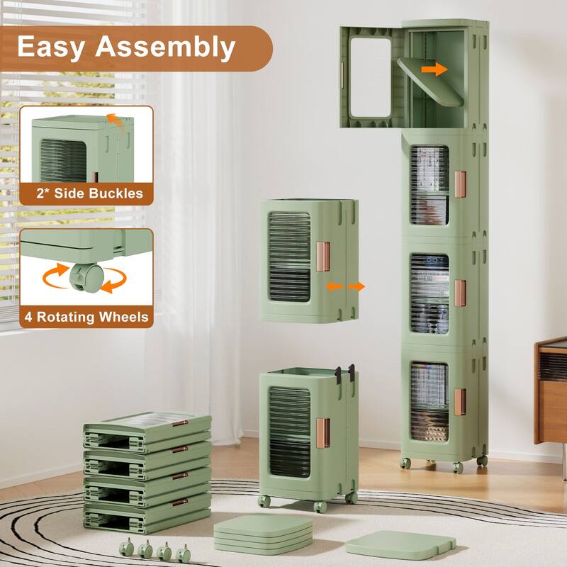 Javlergo 65" Narrow Tall Storage Bin 4 Tier Foldable Kitchen Storage Cabinet Organizer Freestanding Kitchen Pantry