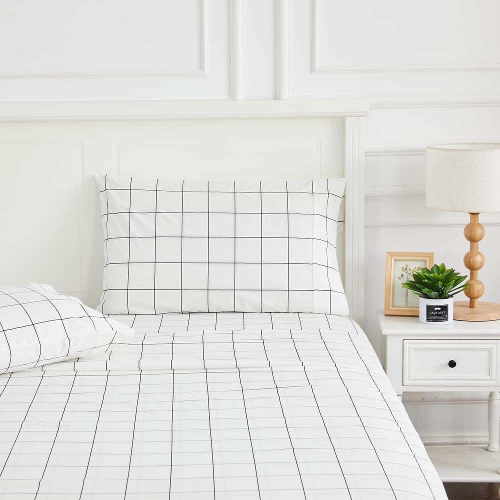 Printed Percale Cotton Black Box Sheet Set and Pillowcases