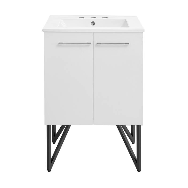 Annecy 24 In. White Bathroom Vanity With White, 3-Hole Ceramic Sink Top