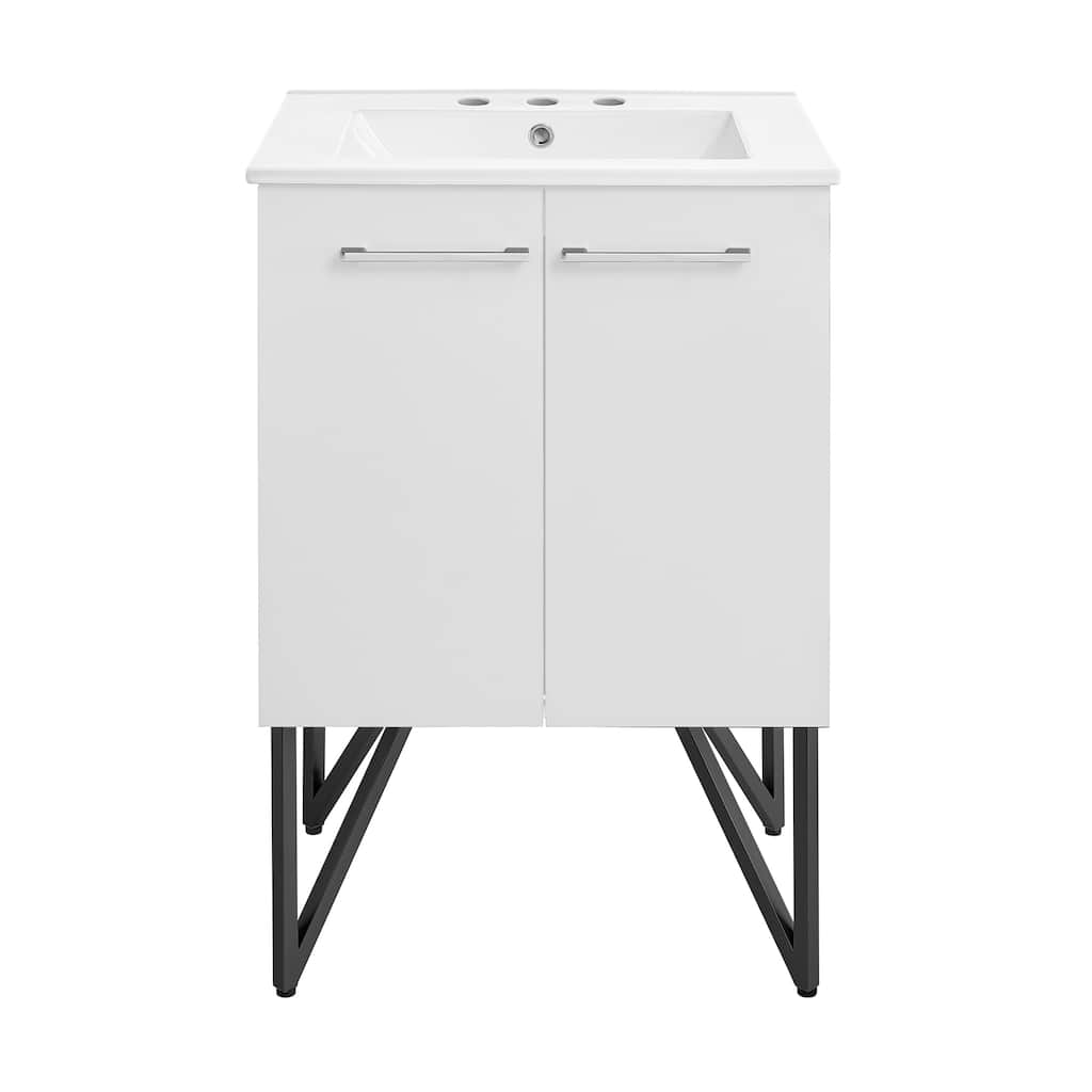 Annecy 24 In. White Bathroom Vanity With White, 3-Hole Ceramic Sink Top