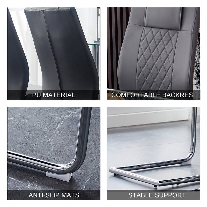 Modern Dining Chairs with Faux Leather Upholstered Seats and Metal Legs, for Kitchens, Dining Rooms, Set of 4