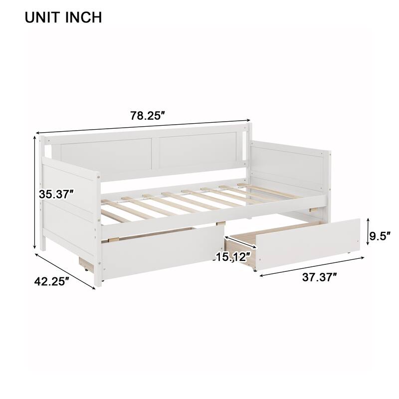 Pine Wood Sofa Bed, Twin Size Daybed with Pull-out Storage Drawers Storage Bed Platform Bed with Panel Headboard and Footboard
