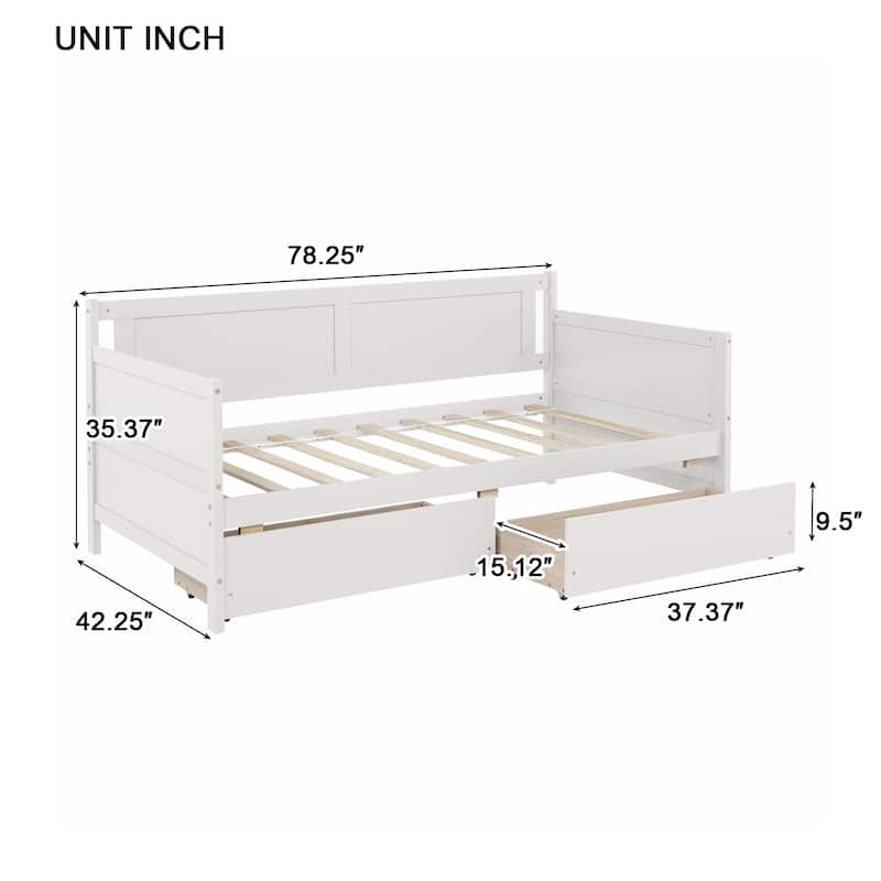 Twin Size Pine Wood Daybed with two Storage Drawers, White