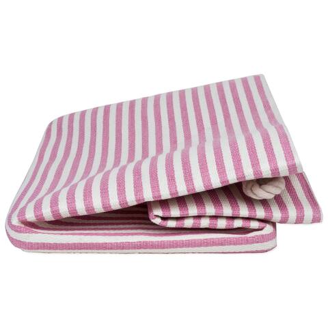 15" Pink and White Pinstripe Rectangular Medium Bin with Rope Handle