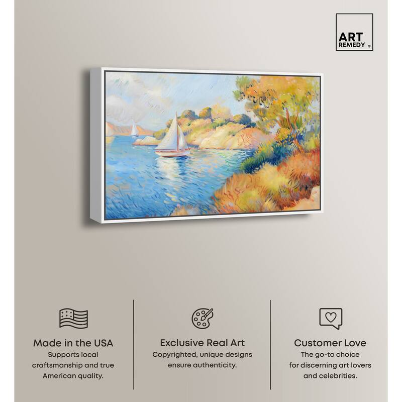 Art Remedy Sail Off In The Morning Framed Impressionism 1 Piece Canvas Wall Art /Monet And Van Gogh Inspired Art