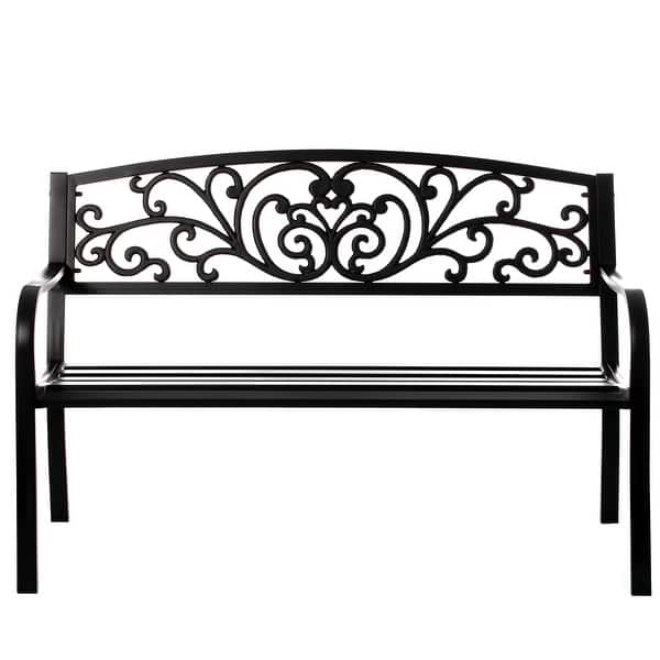slide 2 of 9, Gardenised Black Patio Garden Park Yard 50" Outdoor Steel Bench Powder Coated with Cast Iron Back Black