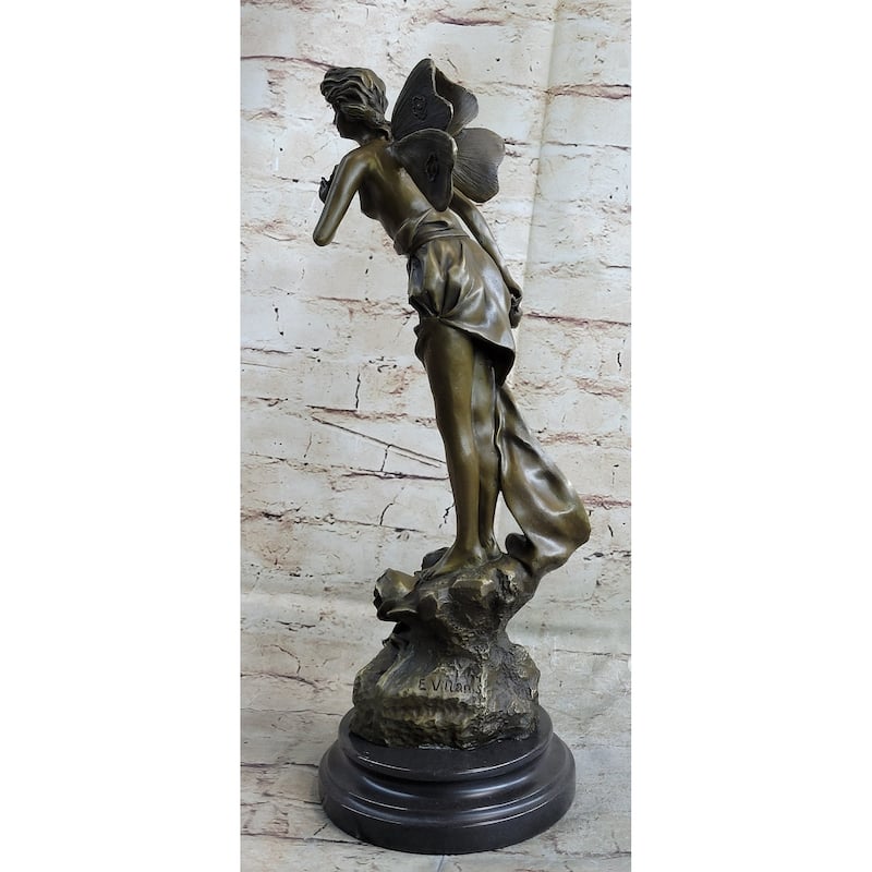 Signed: Villanis, Bronze Art Nouveau Fairy Sculpture Figure Hot Cast Figurine