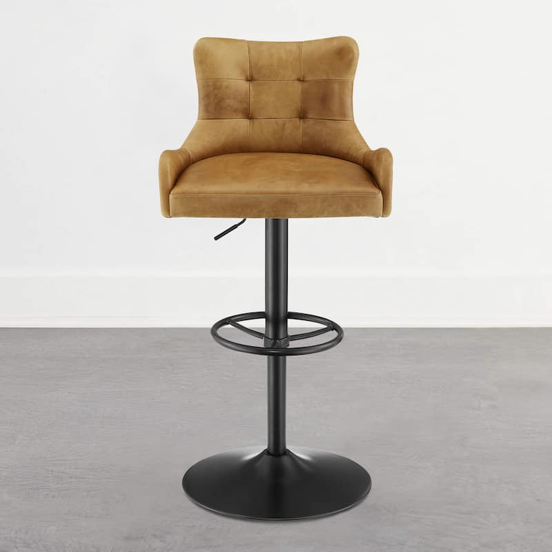 Art Leon Genuine Leather Bar Stool with Adjustable Height - Single - Light Brown