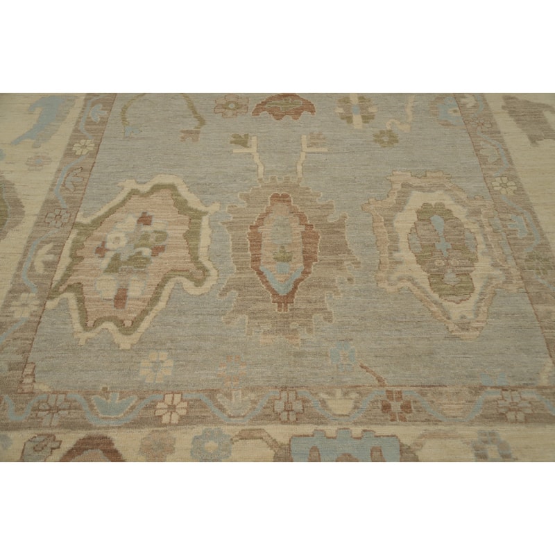 Hand Knotted Oriental 100% Wool Carpet Transitional All-Over Greys & Charcoal Oushak Area Rug - 9' 8'' X 7' 11''