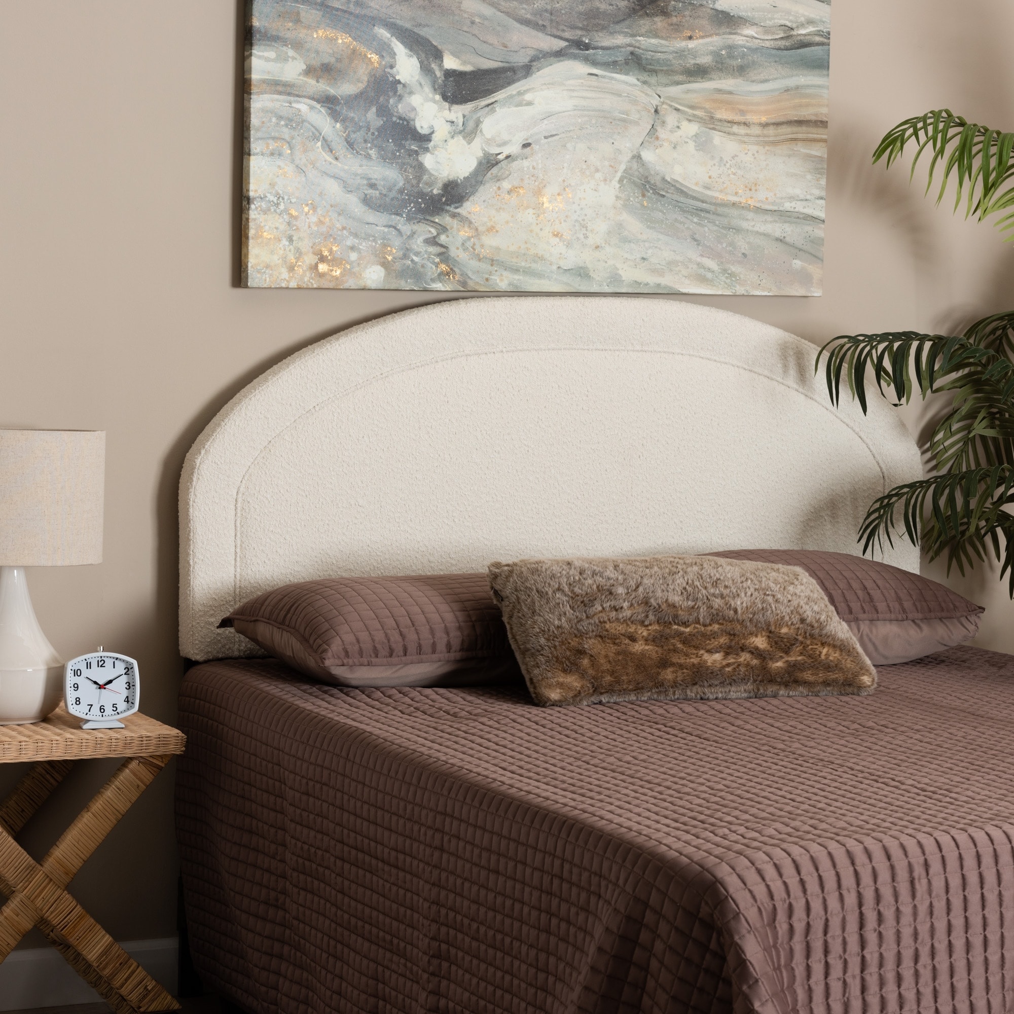 Fiana Modern Cream Boucle Fabric Queen Size Headboard