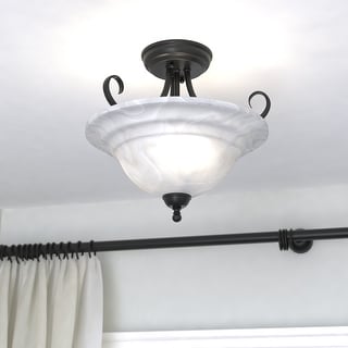 Babylon 14-in W Bronze Semi Flush Mount Ceiling Light White Glass - 14-in W x 12.75-in H x 14-in D