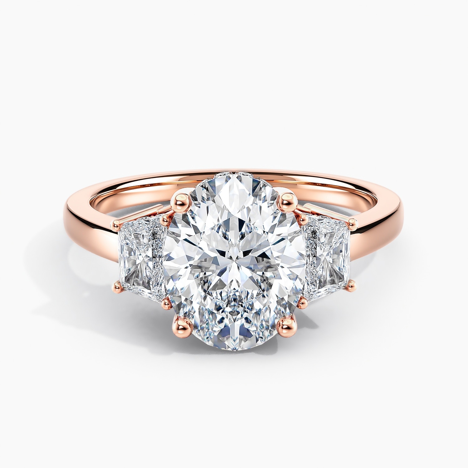 Auriya 14K Gold Lab Grown Diamond Oval Three Stone Hidden Halo