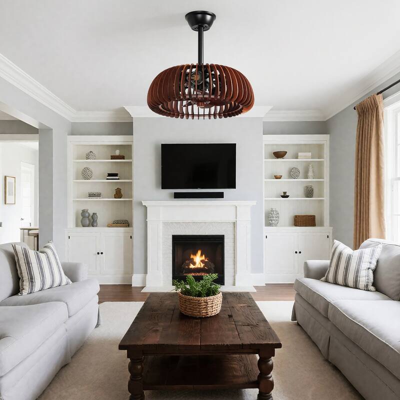 20" Ceiling Fan with Lantern for Kitchen, Farmhouse, Bedroom Ceiling Lights (6 Speeds, 1/2/4 Hour Timer) - Walnut