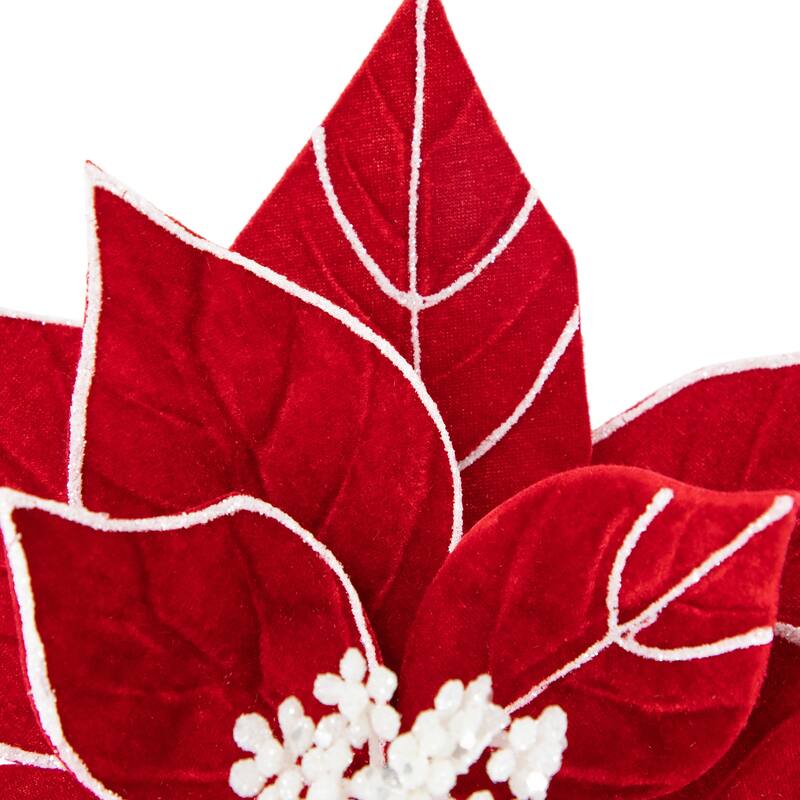 20" Red and White Velvet Glittered Christmas Flower Pick - 20