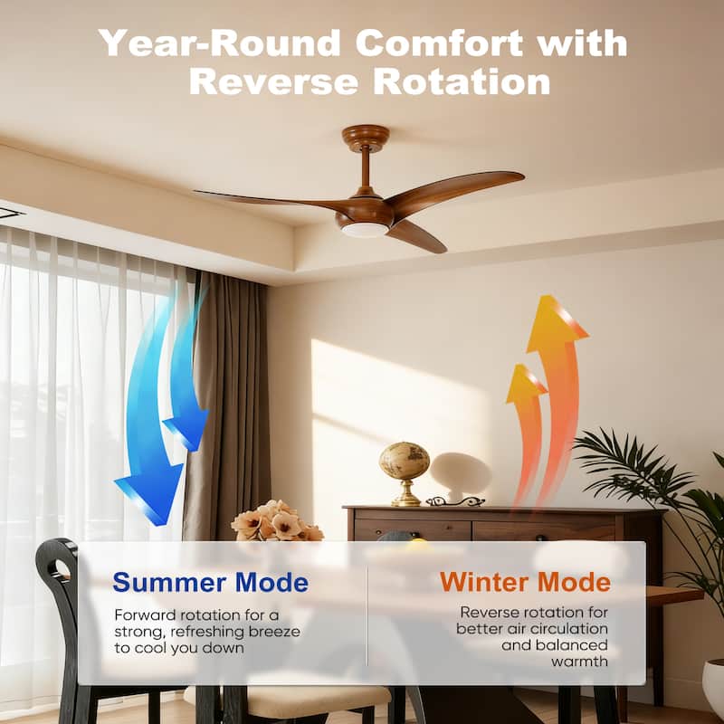 Sofucor 52" Solid Wood/ABS Noiseless Ceiling Fan with Dimmable Light Optional and Remote, 6-Speed Reversible, Smart Optional