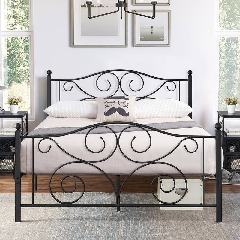 Classic Black Scroll Metal Platform Bed Frame - Queen