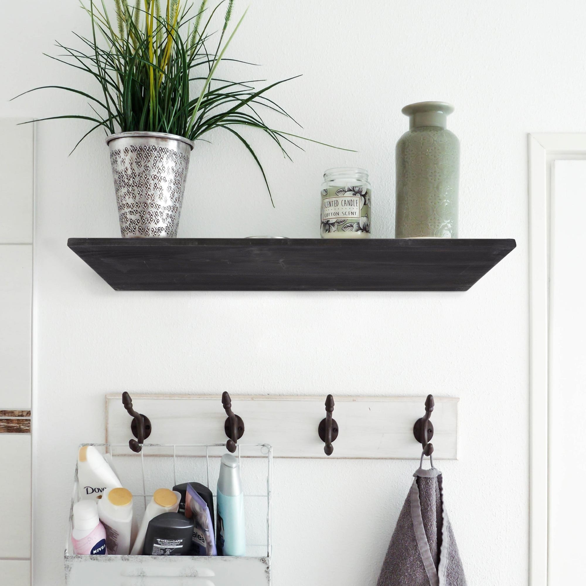 American Art Decor Small Wedge Wood Floating Shelf - Black