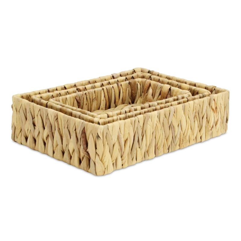 Laelia Light Brown Water Hyacinth Woven Rectangular Baskets (Set of 3)