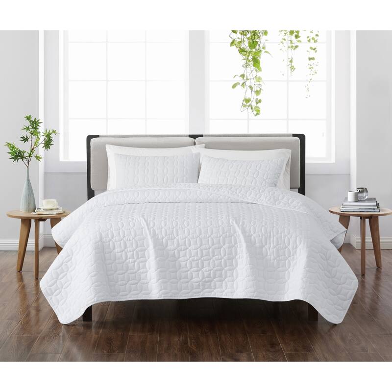 Cannon Geo Circle Solid Quilt Set - White - King