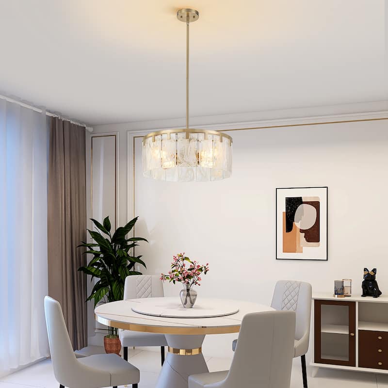 Starsky 4 - Light Modern Drum Handcrafted Textured Glass Chandelier