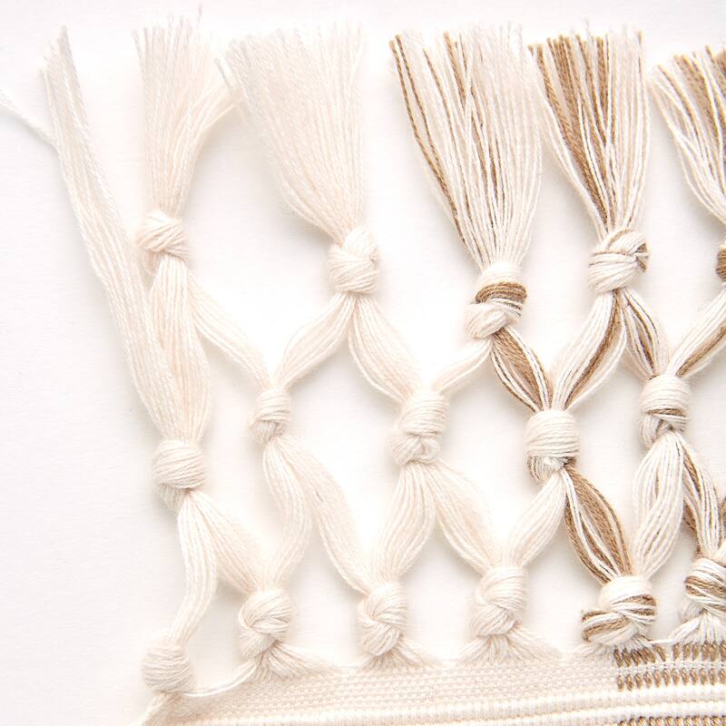 Dobby Striped Cotton Table Runner with Tassels - 108" - Tan and Black