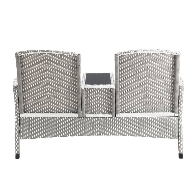 Lulu French Wicker Patio Loveseat with Built-in Glass End Table by Furniture of America