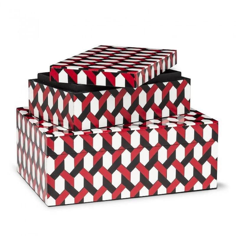 Set Of 2 Rectangle Geometric Pattern Decorative Boxes Bed Bath