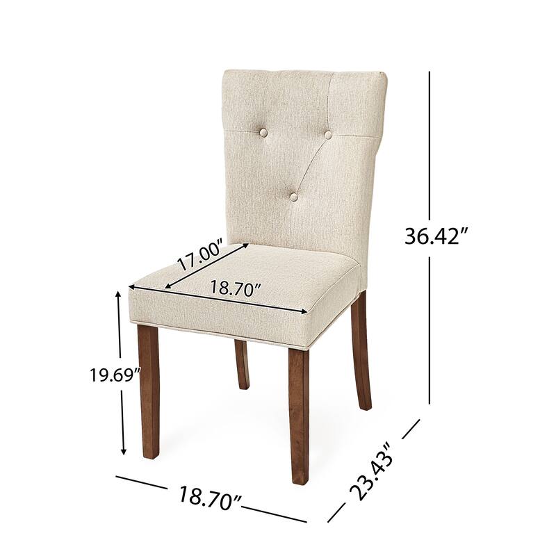 Modern 2 Piece Linen Button Dining Chairs with Cushions Wooden Legs for Dining Room Kitchen Living Room Bedroom