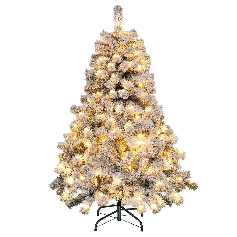 Gymax 4.5FT Pre-Lit Autoflocking Christmas Tree Flocked Tree w/ LED