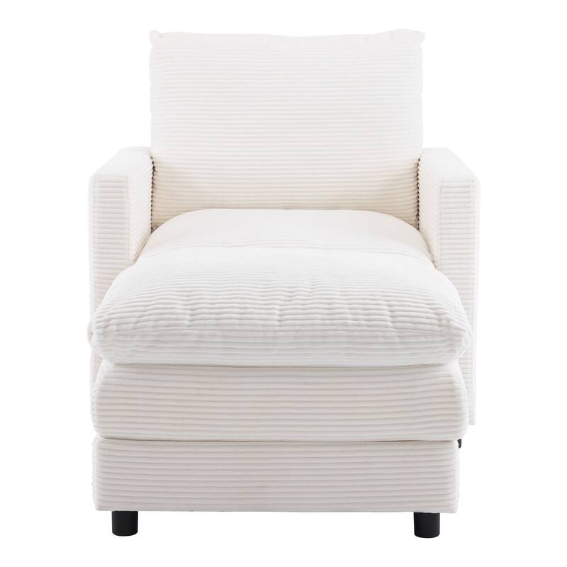 Corduroy Armchair Set with Ottoman