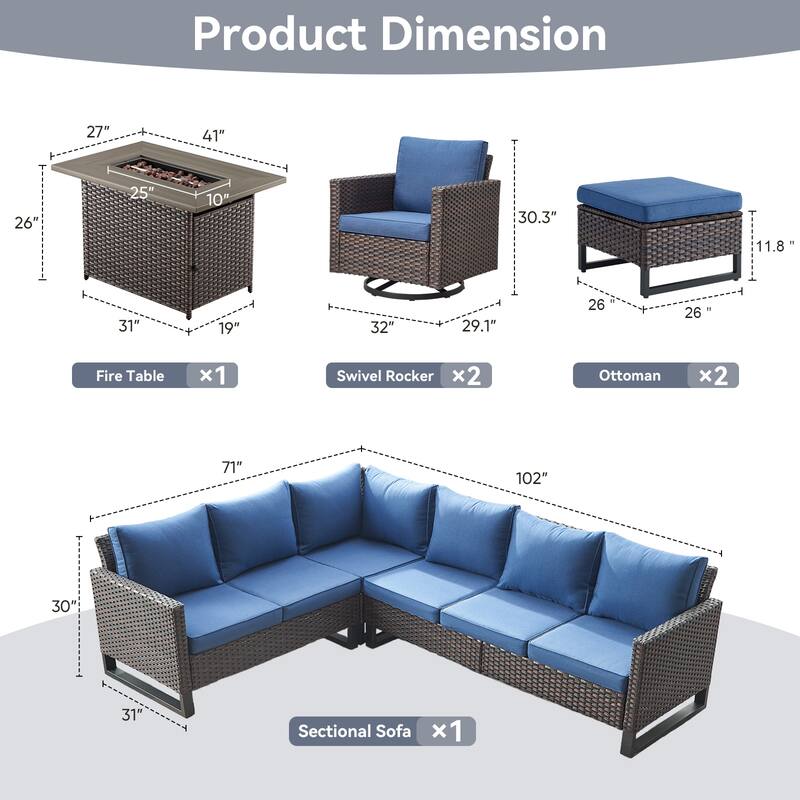 Gymojoy L-Shaped Outdoor Corner Sectional Sofa 6-seats Couch Conversation Set