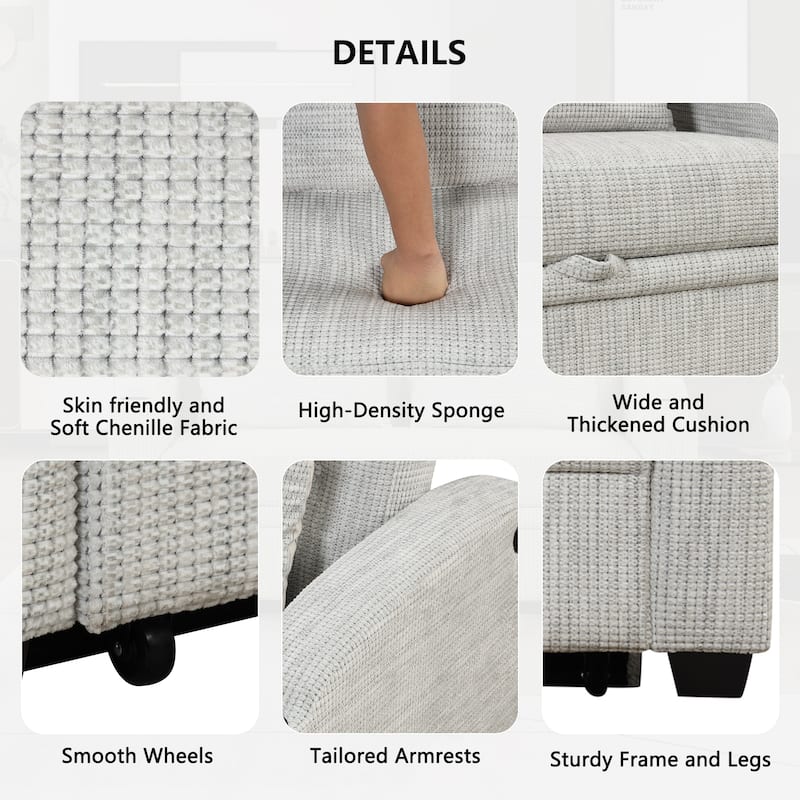 Chenille Loveseat Convertible Pull-out Sleeper Sofa Bed Adjustable Backrest Tufted Couch with 2 Pillows & USB Ports