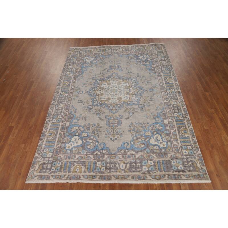 Gray Tabriz Persian Area Rug Handmade Traditional Wool Carpet - 6'9"x 9'5"