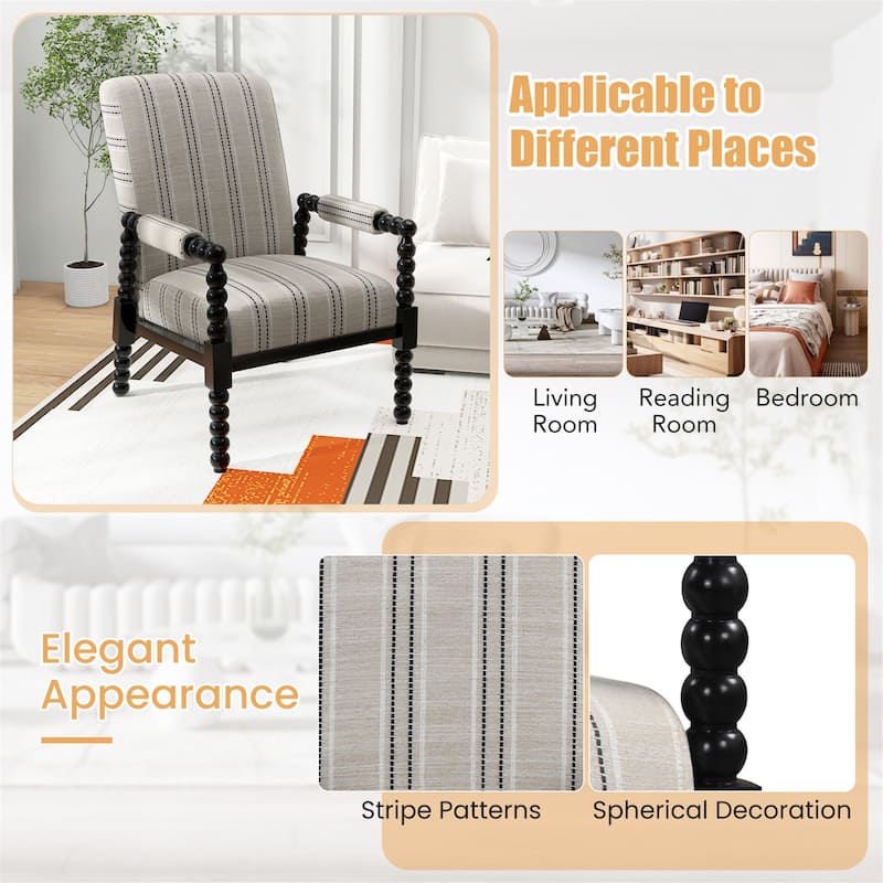 Gymax 2PCS Accent Chair Upholstered Armchair w/ Rubber Wood Frame